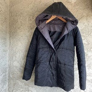 Utility Hooded Puffer Jacket Knitted Back Detail